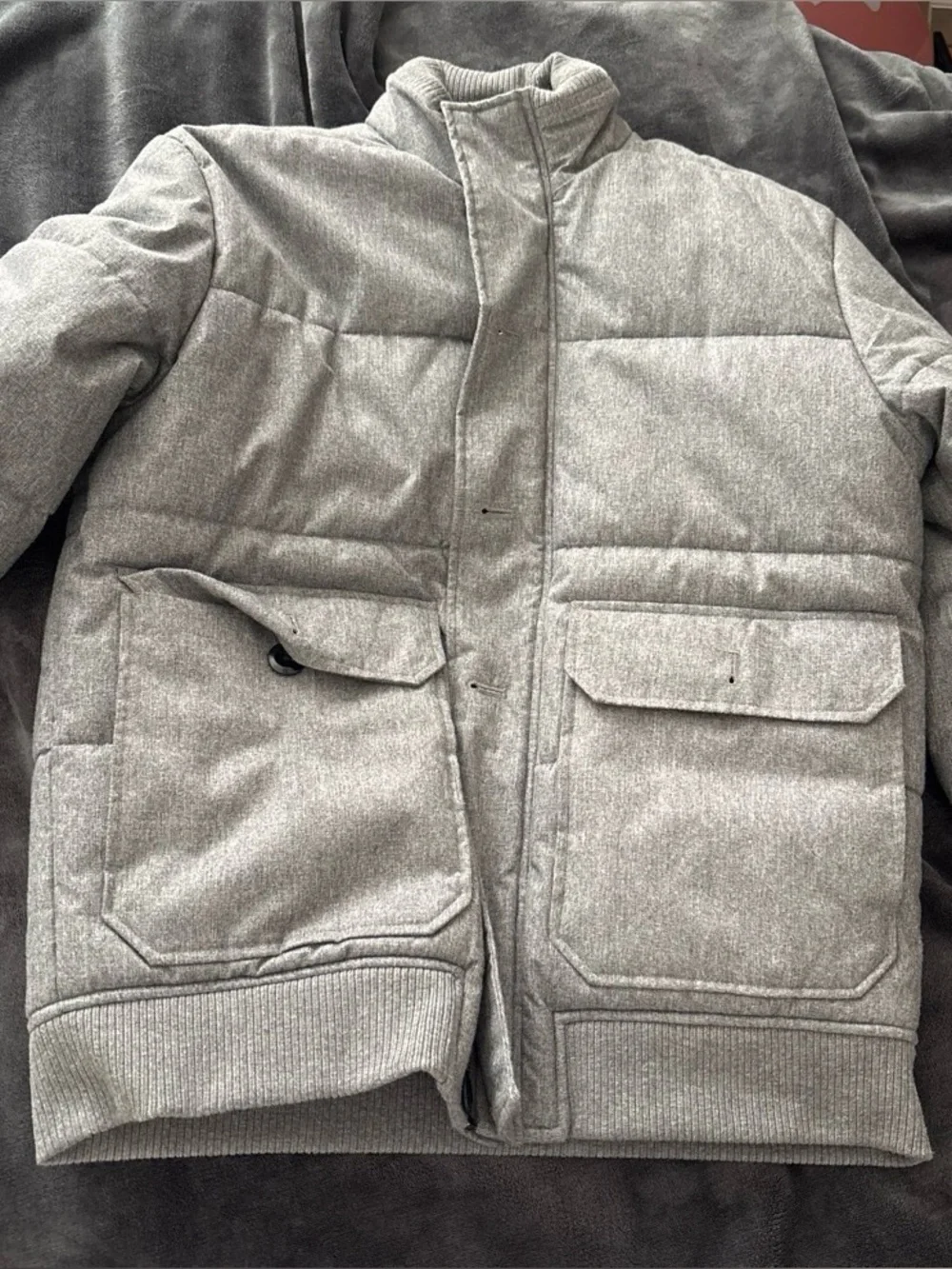Banana Republic Factory Herringbone Puffer Jacket in Gray Heather